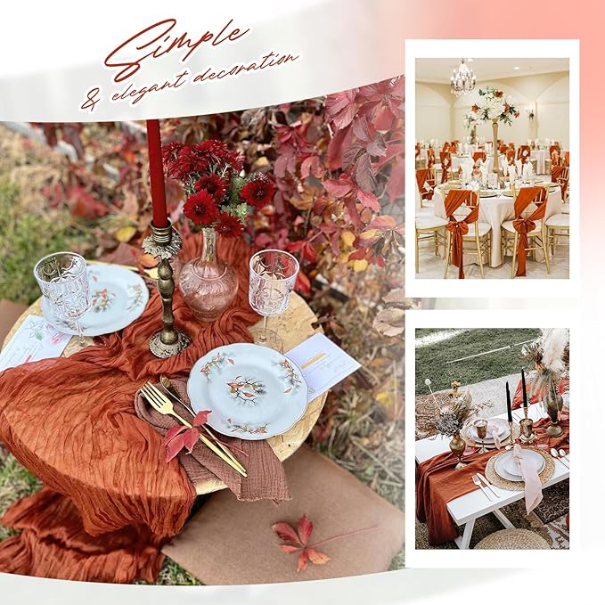 Aktor 4 Pack Terracotta Table Runner Boho Cheesecloth Table Runner Semi Sheer - Image 7