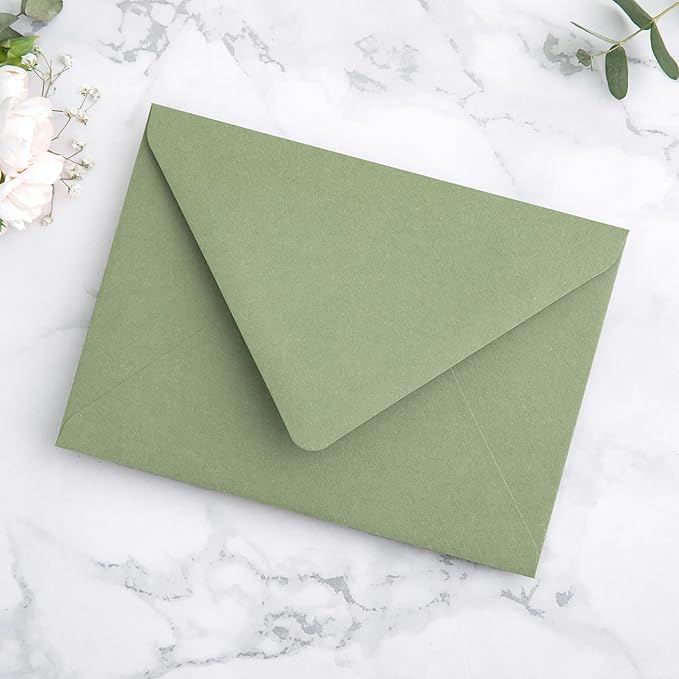 PONATIA 50PCS A7 Euro Flap Envelopes, 5.25 x 7.25'' Sage Green Flowers Liner - Image 8