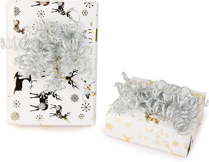 6" Metallic Silver Christmas Curly Ribbon Bows - Image 3