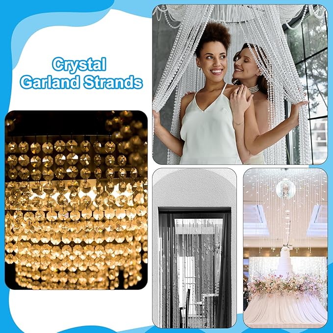 PATIKIL 14 mm Crystal Garland Strands, 98.4 Ft Acrylic Octagon Chandelier Bead - Image 5