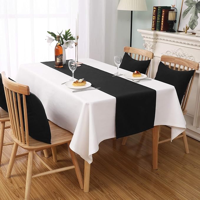 DUALIFE Jet Black Table Runner 14x72 inch Solid Color Thick Polyester - Image 6