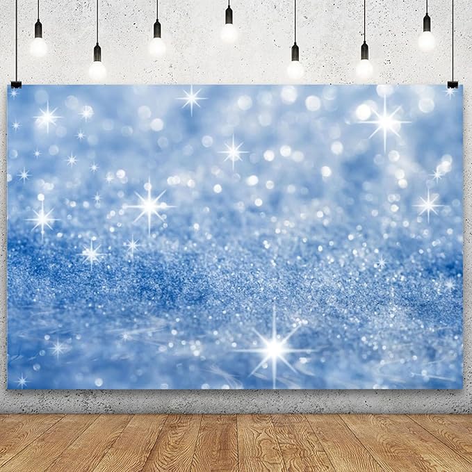 YongFoto Silver Blue Glitter Backdrop 10x8ft Silver Light Spots Blue Sequin by YongFoto