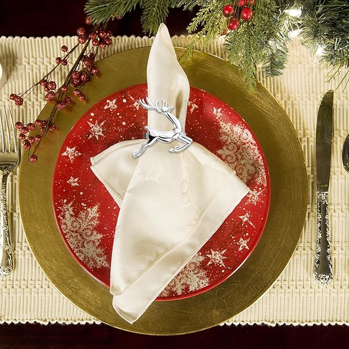 ZeeDix Silver Reindeer Christmas Napkin Rings Set of 6, Napkin Holder Ring - Image 7