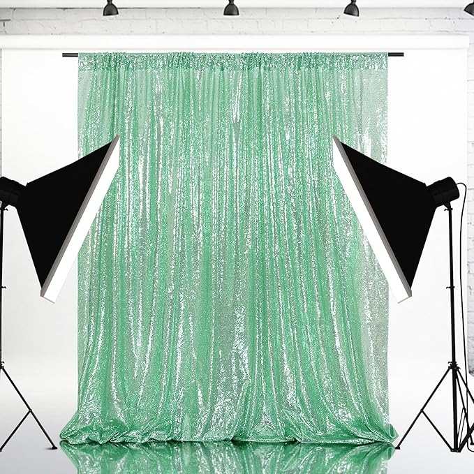 Eternal Beauty Mint Green Sequin Backdrop, 10x10 Ft Glitter Background Curtains by EternalBeauty
