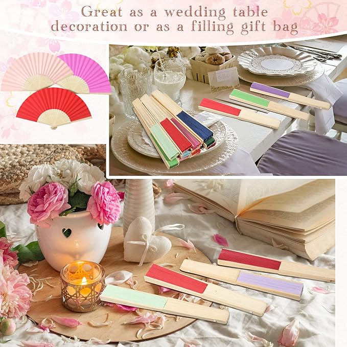 Chunful 100 Pieces Paper Hand Fan Multicolor Bamboo Folding Fans Handheld - Image 7