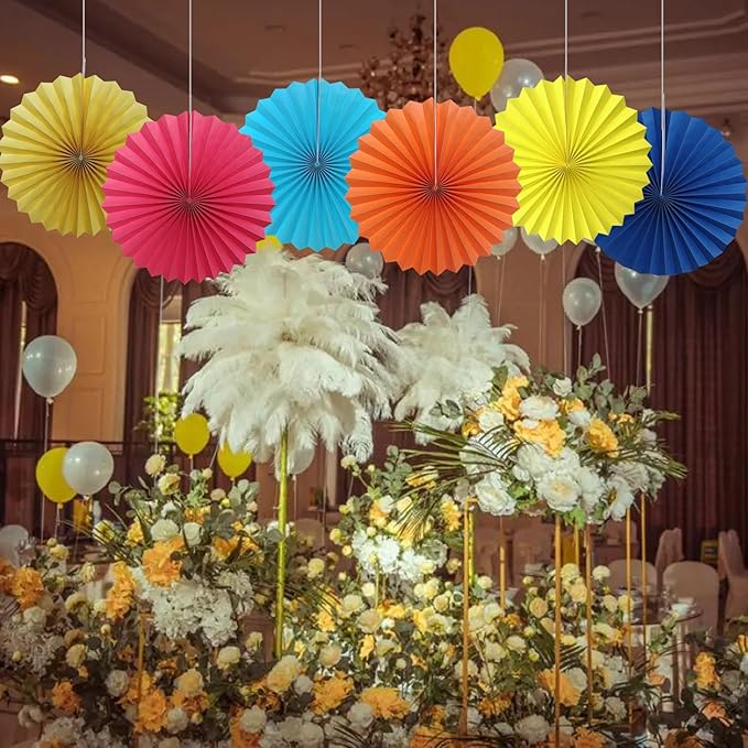 Yellow Birthday Decorations, DIY Yellow Paper Fans Hanging Decoration, Party - Image 7