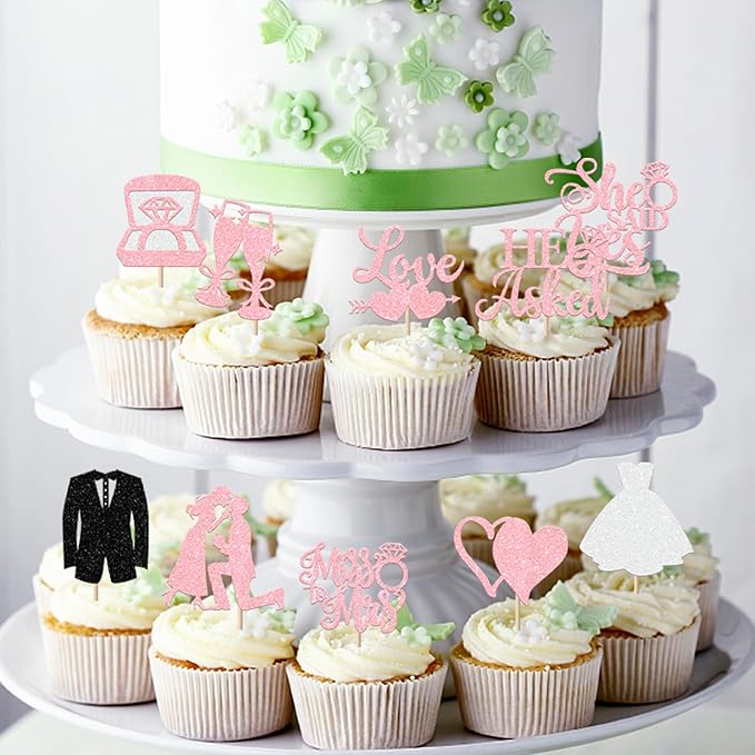 30 Pack Bride to be Cupcake Toppers Glitter Diamond Ring Love I Do Cupcake - Image 7