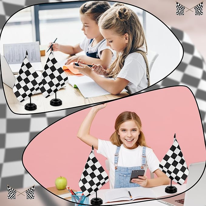 28 Pcs Black and White Checkered Racing Stick Flag Mini Race Car Office Table - Image 3