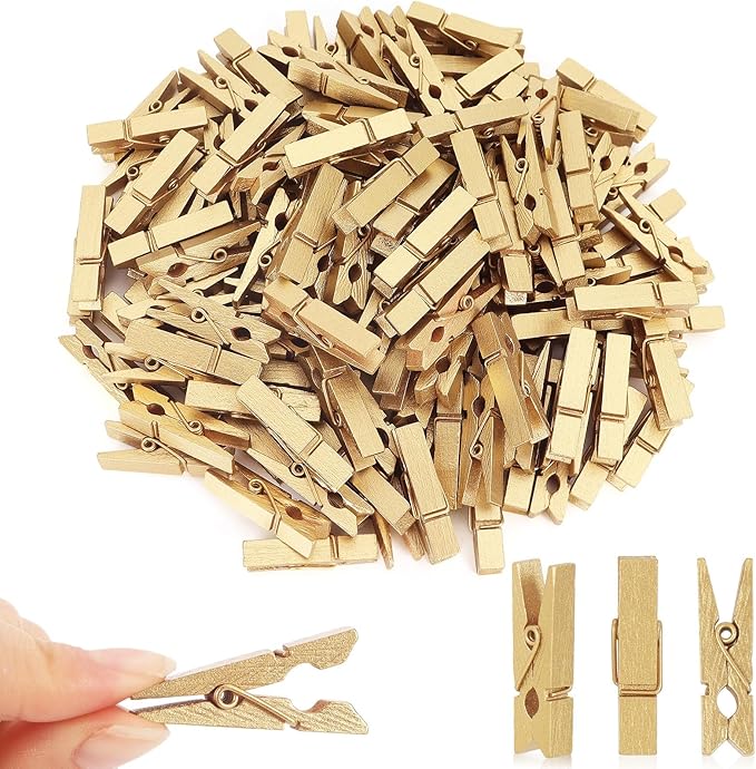 100 Pcs Gold Wooden Pins, 1.38 Inch Tapestry Clothes Pins Wall Clips Photo by KINYFY