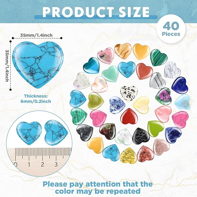 Nuenen 40 Pcs 1.4 Inch Worry Stone Bulk Crystals Heart Shaped Rock Tiny - Image 2