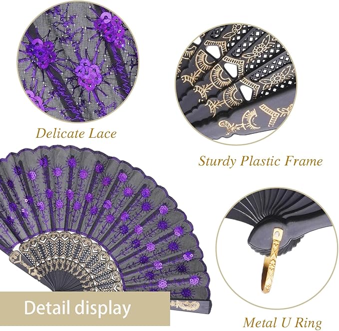 QIRMIZI 10 Pack Fabric Folding Handheld Fans, and Dancing - Image 2