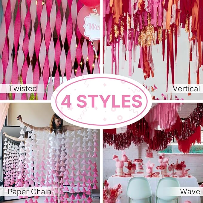 PartyWoo Crepe Paper Streamers 4 Rolls 328ft, Pack of Crepe Paper Pink and - Image 6