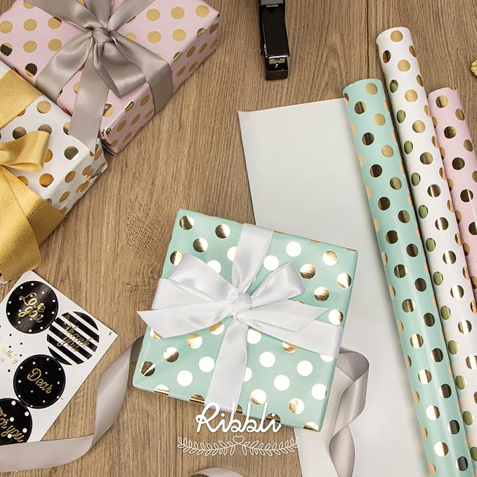 Ribbli Birthday Wrapping Paper Polka Dots Gift Wrap - Image 3