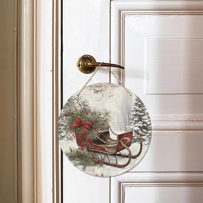 CGBHW Christmas Winter Sleigh Wooden Sign, Vintage Farmhouse Country Cozy - Image 2