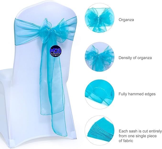 MDS Pack of 200 PCS Organza Chair Sashes Wider Dining Chair Bows Ribbon Tie Back - Image 2