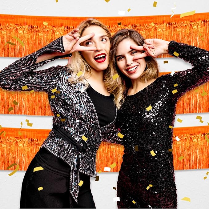 6 Pack 10 Feet Orange Foil Fringe Garland Metallic Tinsel Streamers Banner Wall - Image 4