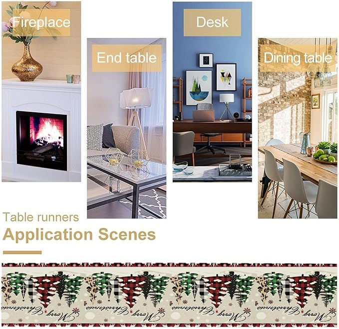 Christmas Tree Table Runner, Farmhouse Xmas Trees Buffalo Plaid Winter - Image 4