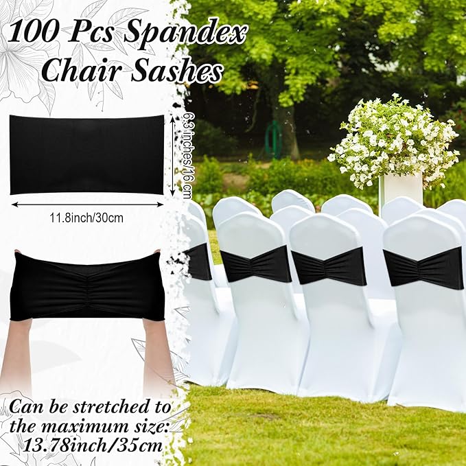 Moukeren 100 Pcs Spandex Chair Sashes Bows Bands Slider Sashes - Image 2