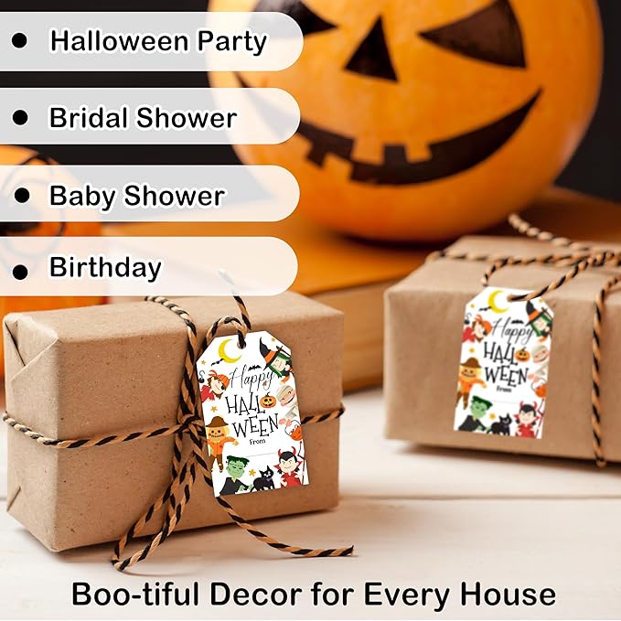 50 Pcs Halloween Tags with String, 2.1"×3.5" Pumpkin Paper Gifts Tags, Ghost - Image 6