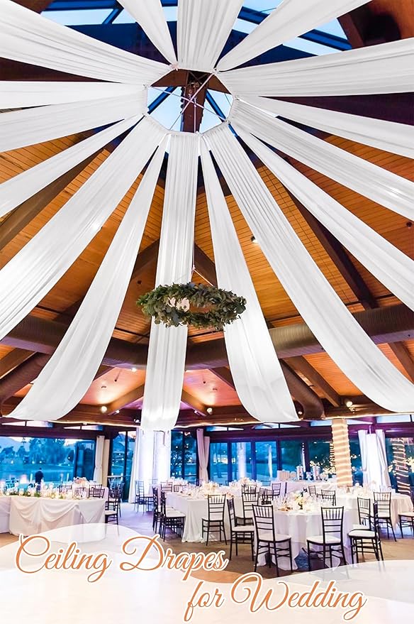 6 Panels White Ceiling Drapes for Wedding 5ftx40ft Sheer Drapery Chiffon Fabric - Image 5