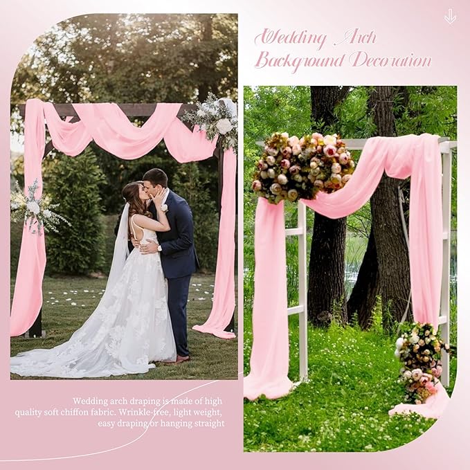 Wedding Arch Draping Fabric, 4 Panels 28" x20ft Pink Sheer Chiffon Curtain - Image 6