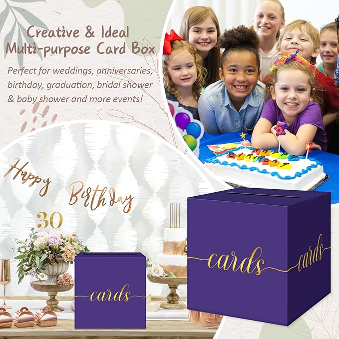 QIKSION Purple Graduation Card Box, Wedding Reception, Baby Shower - Image 6