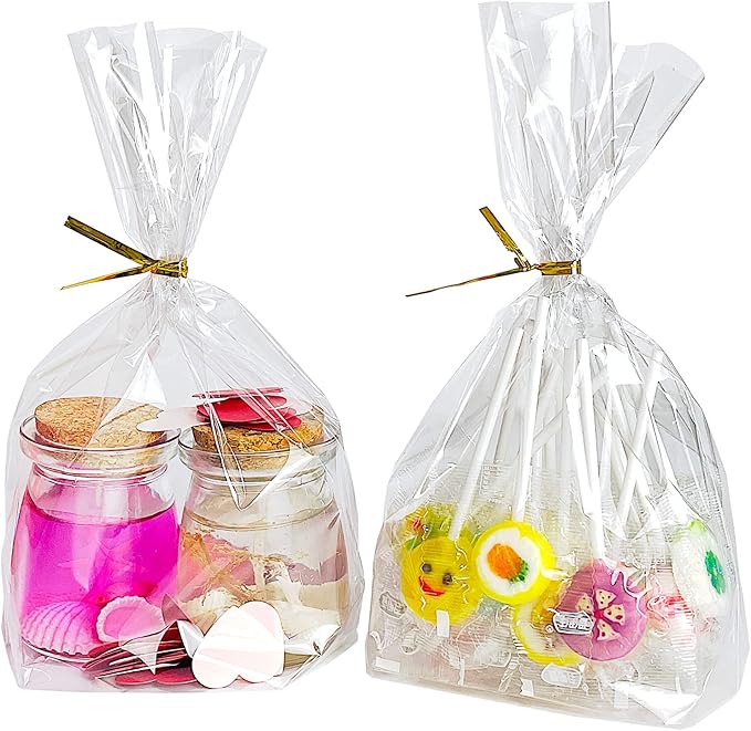 PigPotParty Cellophane Treat Bags 7"x10", 50 Pack Clear Goodie Bags, 3.2" by PigPotParty
