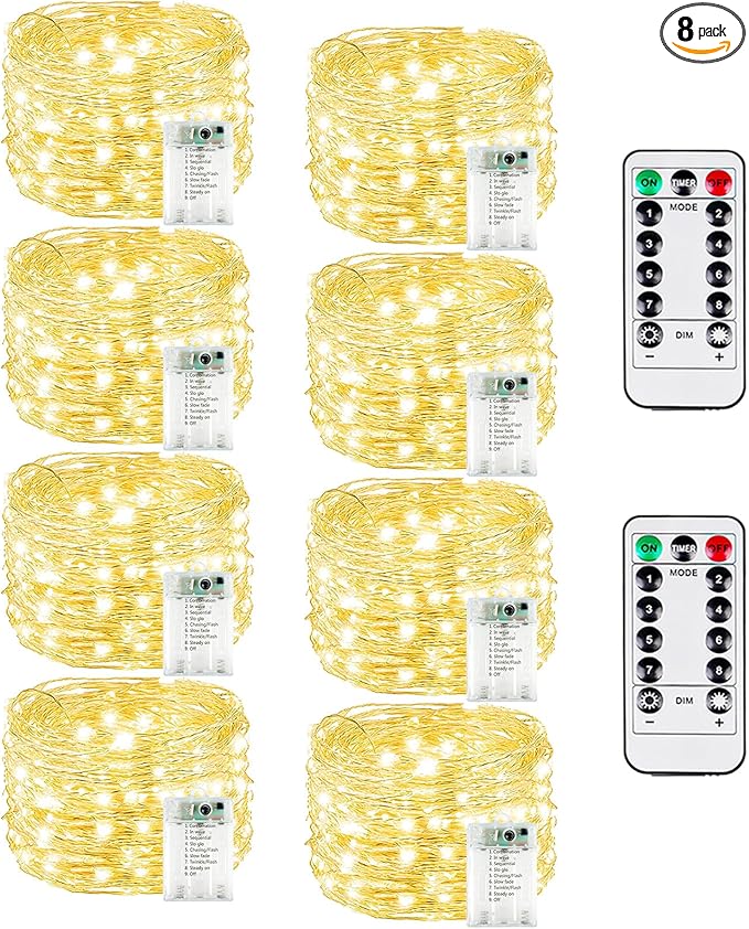 8 Pack Each 20FT 60LED Fairy Lights Battery Operated by BOSSERN