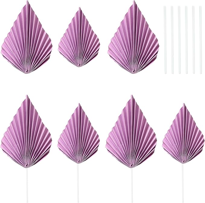 Gyufise 6Pcs Paper Palm Fan Cake Toppers Palm Leaf Fan Cake Topper Palm Spear - Image 3