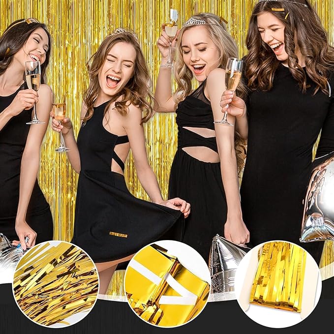 24 Pack Gold Metallic Foil Fringe Curtains, 3.2ft x 8.2ft Foil Fringe Curtain - Image 6