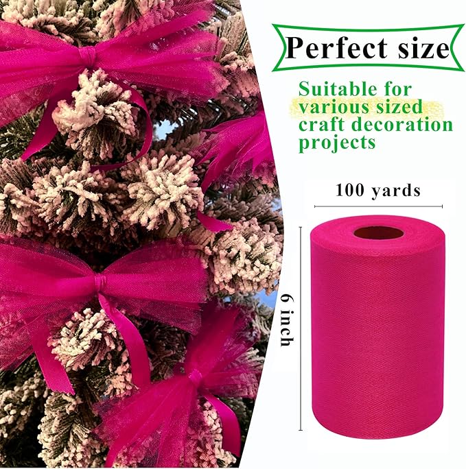 Fuchsia Tulle Fabric Rolls 6 Inch by 100 Yards Fabric Spool Tulle Ribbon - Image 3