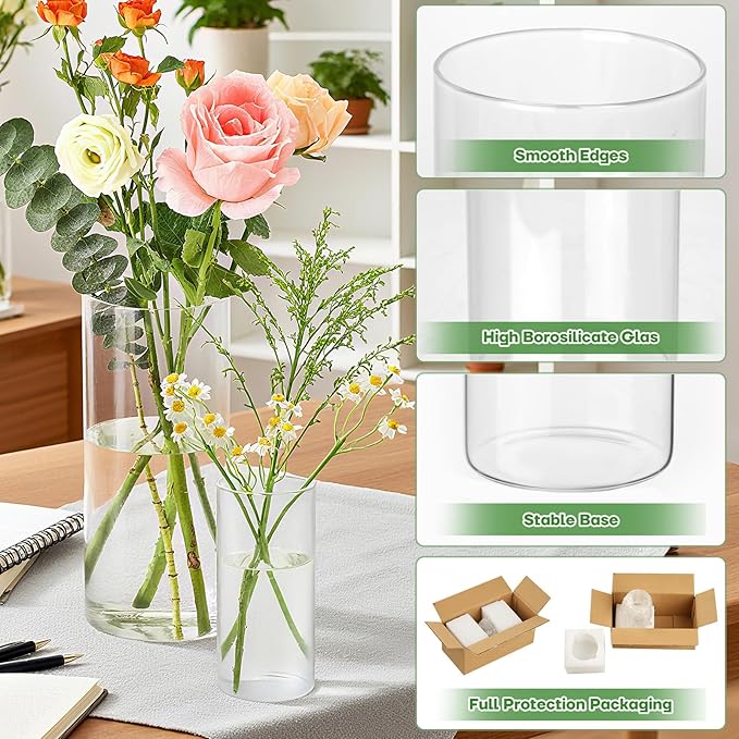 24pcs Clear Glass Cylinder Vases, 12 inch Tall Hurricane Floating Candle Holder - Image 3