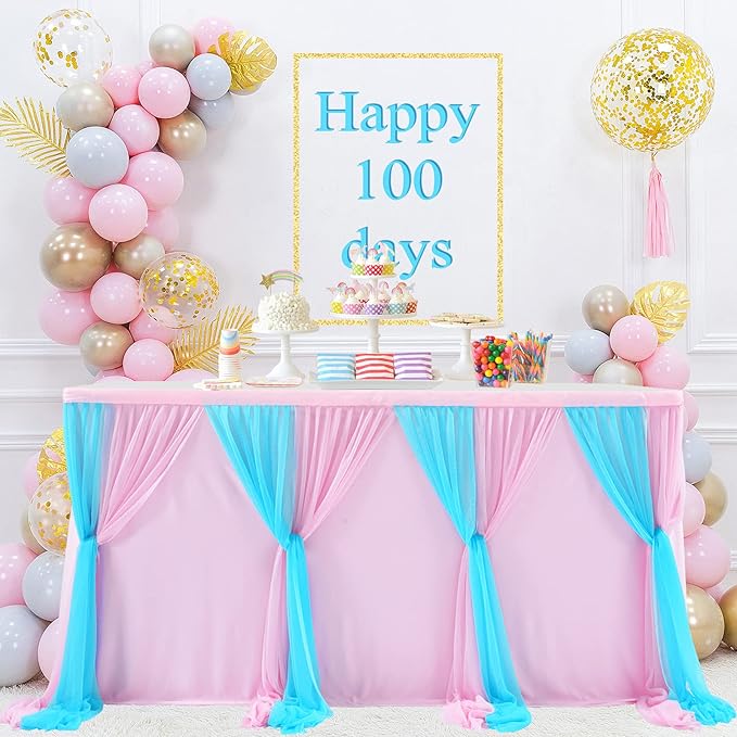 14ft Pink and Blue Table Skirt for Rectangle Tables or Round Tables Tulle Tutu - Image 4