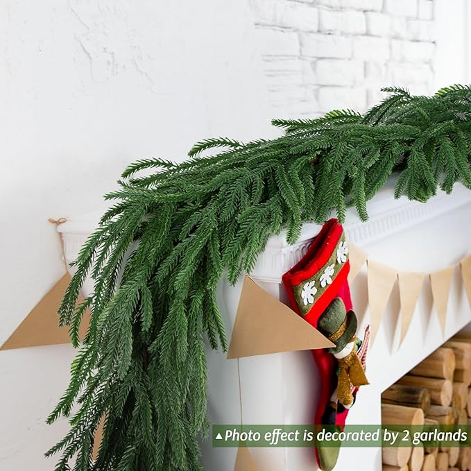 12 FT Norfolk Pine Garland Artificial, Realistic Christmas Greenery - Image 3