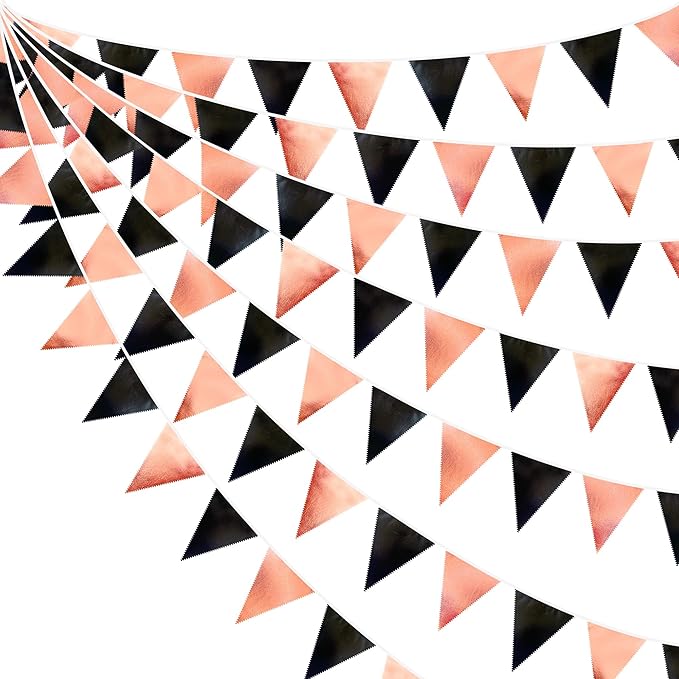 Black Rose Gold Party Decorations Triangle Pennant Banner Flag Rose Gold Black by pinkblume