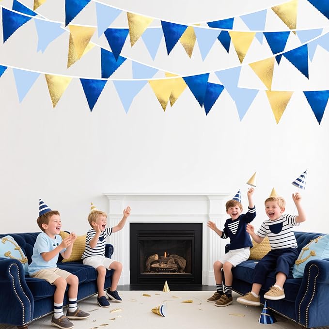 Gold Blue Party Decoration Gradient Blue and Gold Triangle Pennant Banner Flag - Image 6