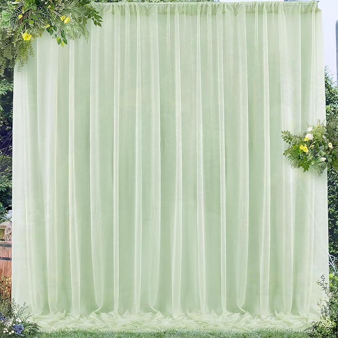 PARTISKY 10x7ft Sage Green Chiffon Backdrop Curtains, Wrinkle-Free Sheer Fabric by Partisky