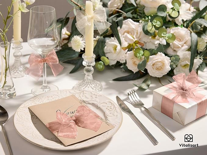 Vitalizart Pink Organza Ribbon 1.5" x 30 Yd Rose Gold Sheer Ribbons - Image 6