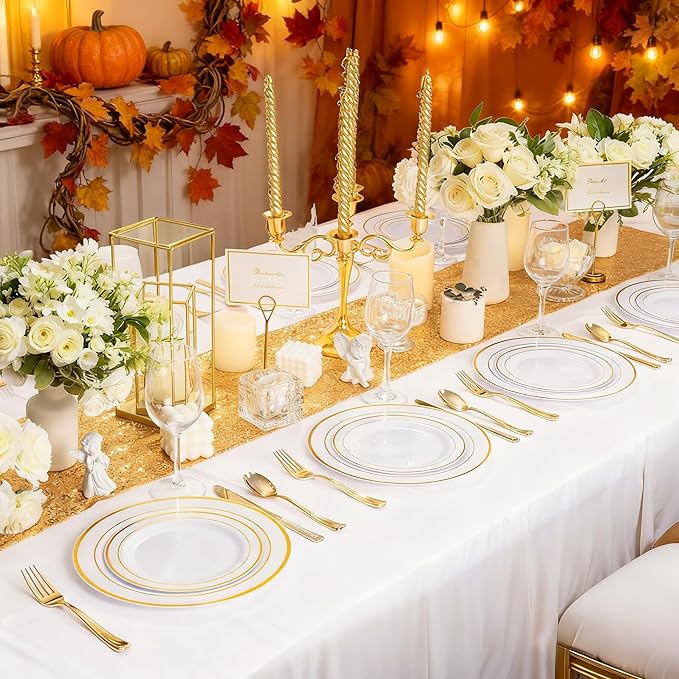 350 Pieces White and Gold Plastic Plates - Image 9