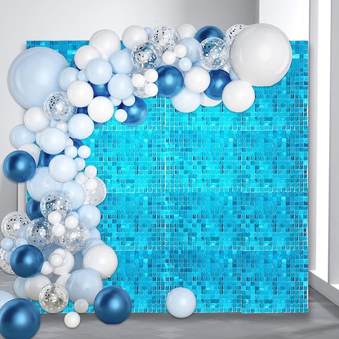 12PCS Lake Blue Shimmer Wall Backdrop, Square Sequin Photo Backdrops Panel - Image 4