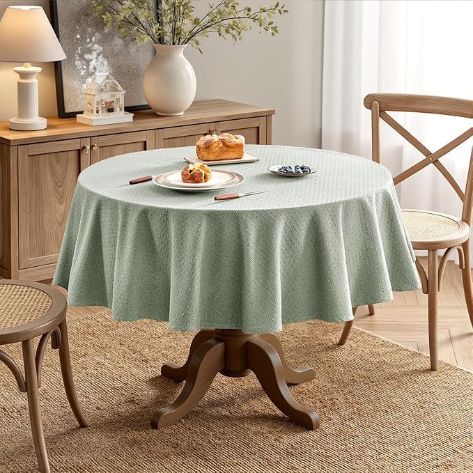 MIULEE Sage Green Linen Cottton Table Cloth Round Tablecloth Waterproof - Image 4