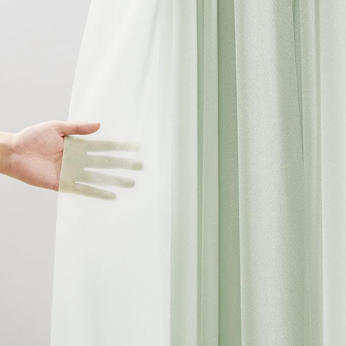 30" x 20Ft Wedding Arch Draping Fabric, 2 Panels Sage Green Sheer Curtain - Image 3