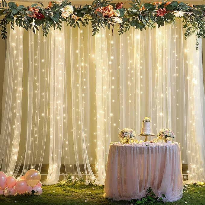 10ft x 10ft Champagne Sheer Tulle Backdrop Curtains - Image 7