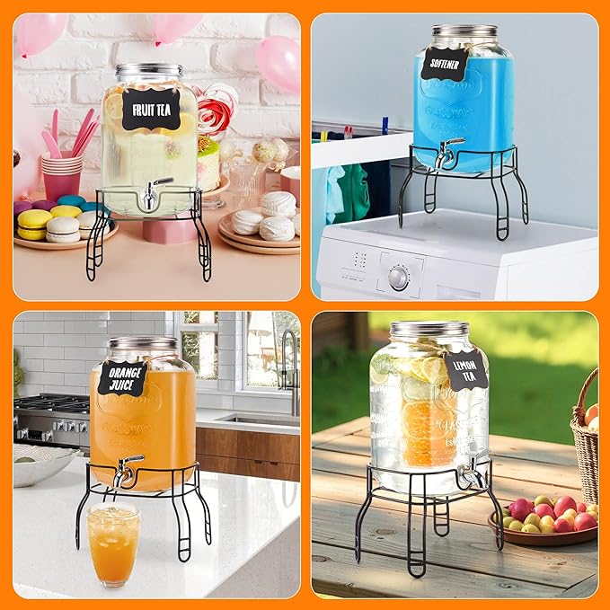 2 Gallon Glass Drink Dispenser for Parties, Beverage Dispenser - Image 7