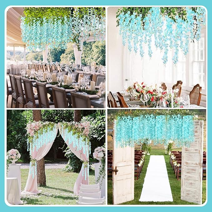 24 Pack Teal Wisteria Hanging Flowers Garland, 3.77 Feet Artificial Flower Vines - Image 5
