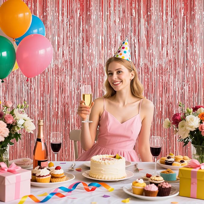 Rose Gold Tinsel Backdrop Birthday Decorations, Party Streamers Supplies - Image 4