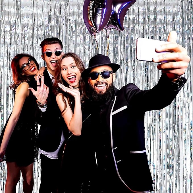 4 Pack Silver Foil Fringe Curtain Backdrop, 3.28Ft x 8.2Ft Metallic Tinsel Foil - Image 7