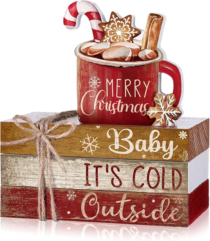 4 Pcs Christmas Table Decor Wooden Hot Cocoa Decoration Christmas Centerpiece by Anglechic