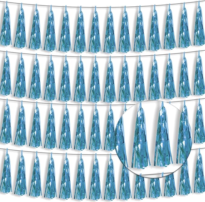 4P Light Blue Foil Fringe Tassel Banner Garland Metallic Tinsel Streamers Wall by Xuuf