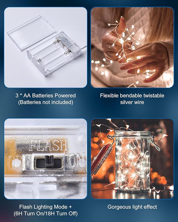 2 Pack Fairy Lights Battery Operated, Twinkle String Lights Waterproof Silver - Image 6